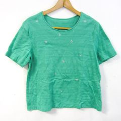 レリアン ニット 半袖 ビジュー 大きいサイズ トップス レディース 13+サイズ グリーン系 Leilian 【中古】