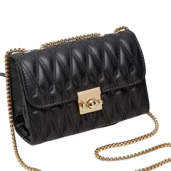 [Quikaboo] ショルダーバッグ レディース 斜めがけ 肩掛け PUレザー チェーン 小さめ ミニ バッグ スクエア 鞄 ポーチ 可愛い おしゃれ デート PU レザー ショルダー ブラック お出掛け 女の子 キルティング 女性  [ブラック （ミニ）]