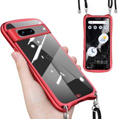 【特価セール】ケース クリア ショルダー ストラップ付き グーグル ピクセル7a 7a カバー 透明 肩掛け 斜めかけ TPU Pixel シリコン メッキ加工 耐衝撃 全面保護 薄型 Google 韓国 可愛い 縄掛け スマホケース （レッド）