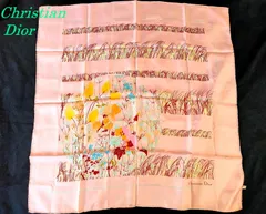 クリスチャン　ディオール  Christian Dior 大判スカーフ ピンク・花柄　Silk (3121)