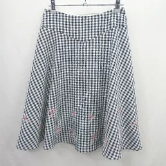 ◇ Θ tocco closet トッコ クローゼット チェック柄 刺繍 膝丈 フレアー スカート サイズM ブラック系 レディース E  【1506300022906】