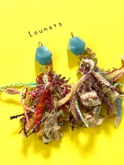 2039 ブルー 引き揃え糸 タッセルピアス フリンジピアス 大ぶりピアス 夏ピアス 高品質樹脂ピアス