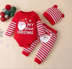 ベビー服長袖 ロンパース クリスマス 3点セット プレゼント80cm〜100cm