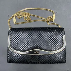 F296 ヴィンテージ メタリック メッシュ クラッチバッグ ショルダーバッグ レディースバッグ ブラック系ゴールド金具 冠婚葬祭