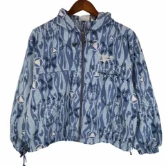 90年代 Reebok リーボック フーディー パーカー ジップアップ 総柄 ブルー (メンズ 38) 中古 古着 O7374