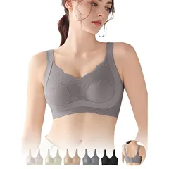 [veimia] 小さく見せるブラ 胸を小さく見せるブラ レース ブラジャー【約2カップ･改良ウサギ耳カップ･蒸れない】 ノンワイヤーブラ 垂れた胸補正ブラ 脇高設計･揺れ軽減･見痩せ･ホールド力 ナイトブラ 昼夜兼用 color：グレー size：L