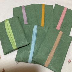 とり八様オーダー　ティッシュケース6個セット　グリーン紗綾形生地