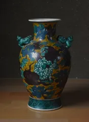 九谷焼 花瓶 角福 呉須 青手 - メルカリ