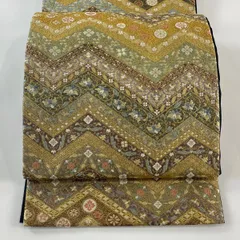 【美品】 袋帯 秀品 花唐草 幾何学模様 箔 唐織 金色 六通 正絹 【中古】