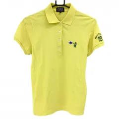 【美品】パーリーゲイツ 半袖ポロシャツ イエロー×グレー×ネイビー 胸ロゴ刺しゅう  レディース 2(L) ゴルフウェア PEARLY GATES