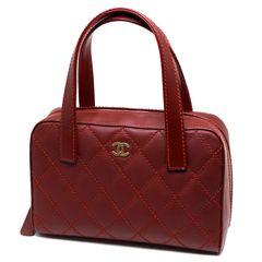 シャネル　ワイルドステッチ ハンドバッグ　マトラッセ　ミニボストンバッグ　レッド　ボルドー　赤　ゴールド金具 　A14692