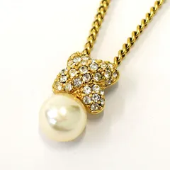 【中古】クリスチャンディオール/ネックレス/ペンダント/クロスモチーフ/ラインストーン/フェイクパール/GP/ゴールド/アクセサリー/Christian Dior