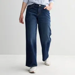 【送料無料】 エスオー レディース デニムパンツ ボトムス Juniors' SO Low-Rise Wide Leg Curvy Baggy Jeans Dark Blue