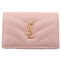 SAINT LAURENT PARIS (サンローランパリ) カサンドラ オリガミ タイニーウォレット ピンク レザー 668274 三つ折り財布 コンパクトウォレット ゴールド金具