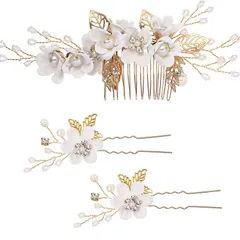 【新着商品】浴衣 3点セット 和装髪飾り パール 飾り フラワー コーム Uピン 髪 ヘアピン ヘア飾り 結婚式 お呼ばれ 花 和装用髪飾り ウェディング 成人式 ヘアアクセサリー 七五三 披露宴 パーティー 卒業式 髪飾り 入学式 和装 (ホワイト)
