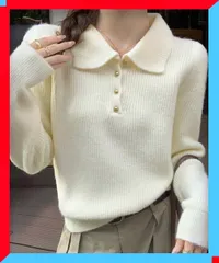 新品 レディース ポロカラーニットトップス ゴールドボタン やわらかニット 人気 韓国風 着やせ ニット 無地【送料無料】
