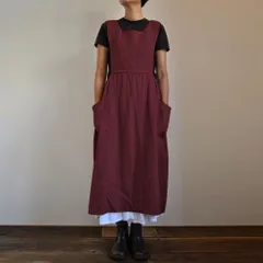 ☆ ワインレッド ☆ Lサイズ ☆ エプロン lyap10306 エプロン おしゃれ 大人 保育士 ロングエプロン カフェエプロン ロング丈 ワンピースエプロン マキシ丈 長め かぶるだけ レディースエプロン かわいい 可愛い シンプル 無地 キッチン用品