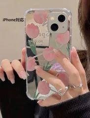 鏡のチューリップ柄iPhoneケース　iPhone11.iPhone12.iPhone12pro.iPhone7.iPhone8.iPhoneSE2.iPhone13.iPhone13pro