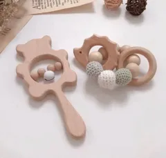 ベビーラトル 歯固め 木製  2点セット ガラガラ鈴 プレゼント