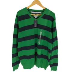 トミーヒルフィガー TOMMY HILFIGER ロゴ刺繍 ボーダー Vネック L/S ニット カットソー メンズ import：XL 