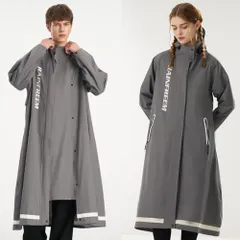 ☆ グレー ☆ M ☆ レインコート 男女兼用 ユニセックス レインコート フード付き 雨具 カッパ レインウェア 雨合羽 雨がっぱ ロングレインコート Aライン 動きやすい 反射テープ ポケット付 フード レディース メンズ 男女兼用 ユニセックス