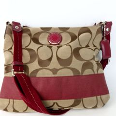【COACH】コーチ シグネチャー ショルダーバッグ F19220 ピンク ブラウン キャンバス レディース【中古】5-4 40966