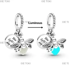 女性用ナイトグローホタルチャーム パンドラビーズ オリジナルブレスレット ペンダントビーズ ジュエリーギフト 925シルバー 特別オファー