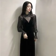 ☆ ブラック ☆ Mサイズ ☆ パーティードレス シースルー ロング mmdrh124d パーティードレス シースルー ロング ドレス ワンピース レースワンピース ロングワンピース ドレスワンピース ロングスカート Aライン ロング丈 長袖 シースルー袖