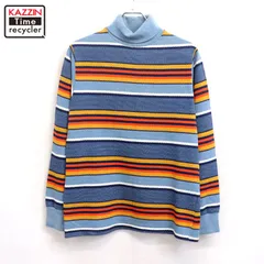 70s USA製 vintage マルチボーダー柄 タートルネック ニットセーター メンズ 表記Lサイズ