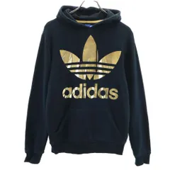 アディダス トレフォイルロゴプリント 長袖 スウェットパーカー XS ブラック adidas プルオーバー メンズ