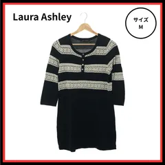 【美品】Laura Ashley ローラアシュレイ チュニック 長袖 クルーネック ロング丈 レイヤード カジュアル レース ボタン おしゃれ レディース ブラック M