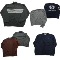 古着卸 まとめ売り トミーヒルフィガー セーター 6枚セット (メンズ XL ) ハーフジップ ライン Vネック プルオーバー 中古 古着 NC2915