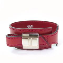 美品☆HERMES エルメス アルテミス ブレスレット レザー シルバー金具 バングル ボルドー M □D刻印 保存袋付き フランス製 レディース