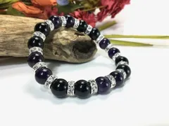 アメジスト&オニキス パワーストーン ブレスレット 天然石 10mm （シルバー）メンズ・レディース 男性・女性 数珠ブレス 開運  [3]