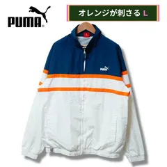 プーマ ナイロンジャケット L 00s ホワイト PUMA ストリート Y2K オーバーサイズ ゆるだぼ スポーツミックス ヴィンテージ Vintage  内側メッシュ ネイビー オレンジ 白 紺 スポーツウェア トレーニングウェア スポーツ 古着 J403