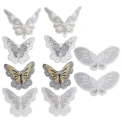 ホワイト＆ブラック10個セット/蝶 sempiterno 10個セットレース生地 刺繍花 蝶のパターン 縫製 DIY 服 工芸品の装飾 パッチ アップリケ モチーフ バッグ 靴 帽子 飾り アクセサリー(ホワイト＆ブラック10個セット/蝶)