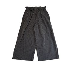 中古 エムエイチエル MHL. ストライプ ワイドパンツ クリーニング済み コットン リネンブレンド レディース サイズⅡ