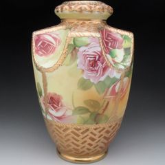 オールドノリタケ 茶色地金エナメル盛り花文 花瓶 - メルカリ