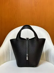 エルメス ピコタン ロック PM 黒×シルバー金具 ハンドバッグ%&&-MM輸入