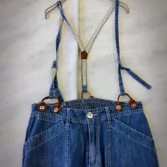☆ サロペット風 デニム ボトムス Ｍ ブルー レース サスペンダー付き