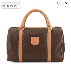 セリーヌ CELINE マカダム ボストン ハンド バッグ PVC レザー ブラウン ゴールド 金具 ヴィンテージ Macadam Boston Bag 90286211