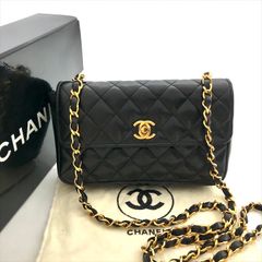 良品 CHANEL シャネル ココマーク ミニ マトラッセ ターンロック ラムスキン チェーン ショルダー バッグ ブラック レディース db31