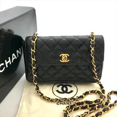 良品 CHANEL シャネル ココマーク ミニ マトラッセ ターンロック ラムスキン チェーン ショルダー バッグ ブラック レディース db31