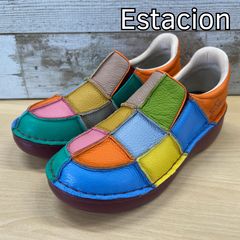 美品】Estacion 花柄 ショートブーツ L レザー シボ バックジップ
