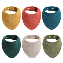 新品 [Ｌａｓｏｌｌ] 三角スタイ 6枚入り 食事エプロン ベビー ビブ スタイ よだれかけ 食事用 新生児用 幼稚園用 女の子 男の子 赤ちゃん 口拭き 出産お祝い 綿 柔らかい 通気性よい 調整可能 無地 6色セット