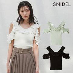 【爆速配送】【新作10%OFF】【即納】 スナイデル SNIDEL トップス 25春夏 フリルプリーツニットプルオーバー ミドル丈 ノースリーブ 半袖 swnt252113