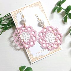 ドイリーモチーフピアス(イヤリング)ピンク
