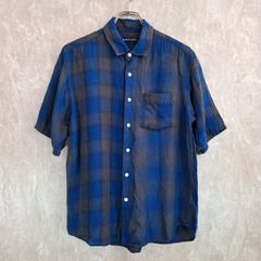ニコアンド niko and ... 薄手 チェック 柄 ラウンドカット 胸ポケット  ブルー　青 ブラック 黒 L シャツ