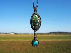 天然石マクラメ編み ネックレス   チベットターコイズ  ペルシアンターコイズ