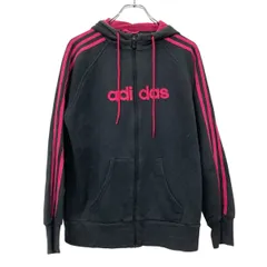 adidas ロゴスウェット パーカー L ブラック ピンク アディダス ジップアップ スポーティ ビッグロゴ 古着卸 アメリカ仕入 a709-6189